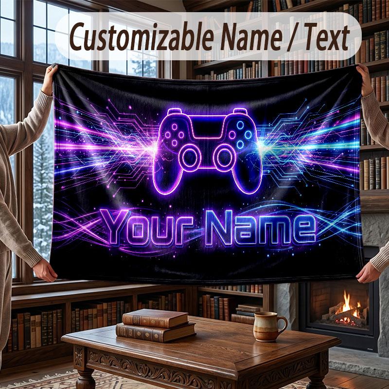 Neon Colorful Theme Throw Blanket Custom Name Text Personalized Blanket Soft Cozy Blanket for Home Sofa Bed