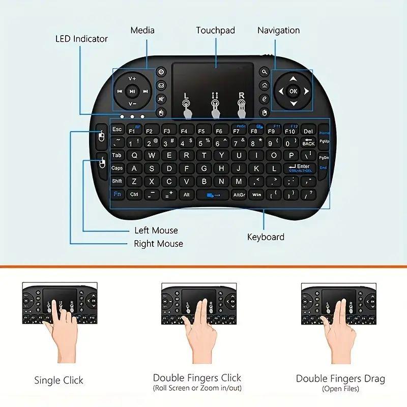 I8 2.4GHz Wireless Keyboard English Mini Keyboard Air Mouse Handheld Keyboard with Touchpad For Android Laptops TV Box Projector