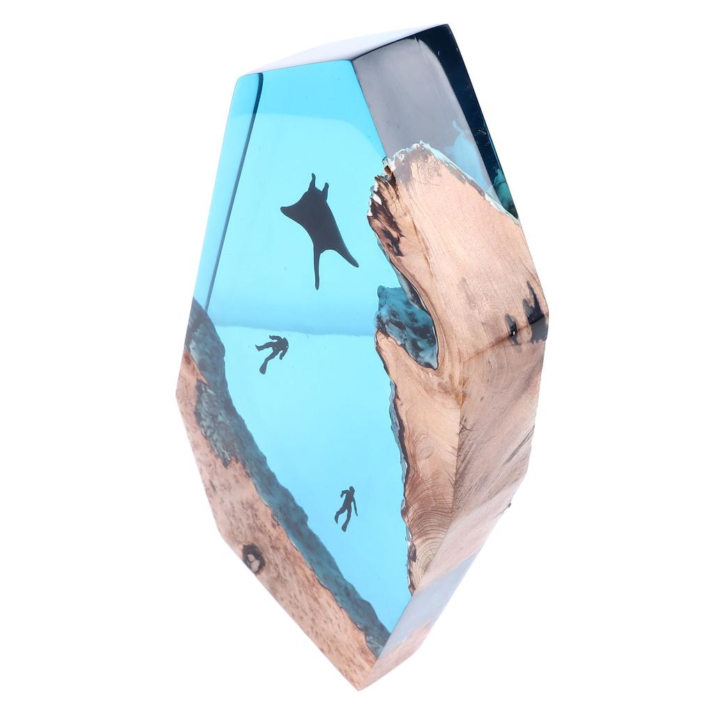 LED Ocean Night Light 13 Inch Epoxy Resin Wooden Deep Sea Cave Diving Desktop Ornament Lamp for