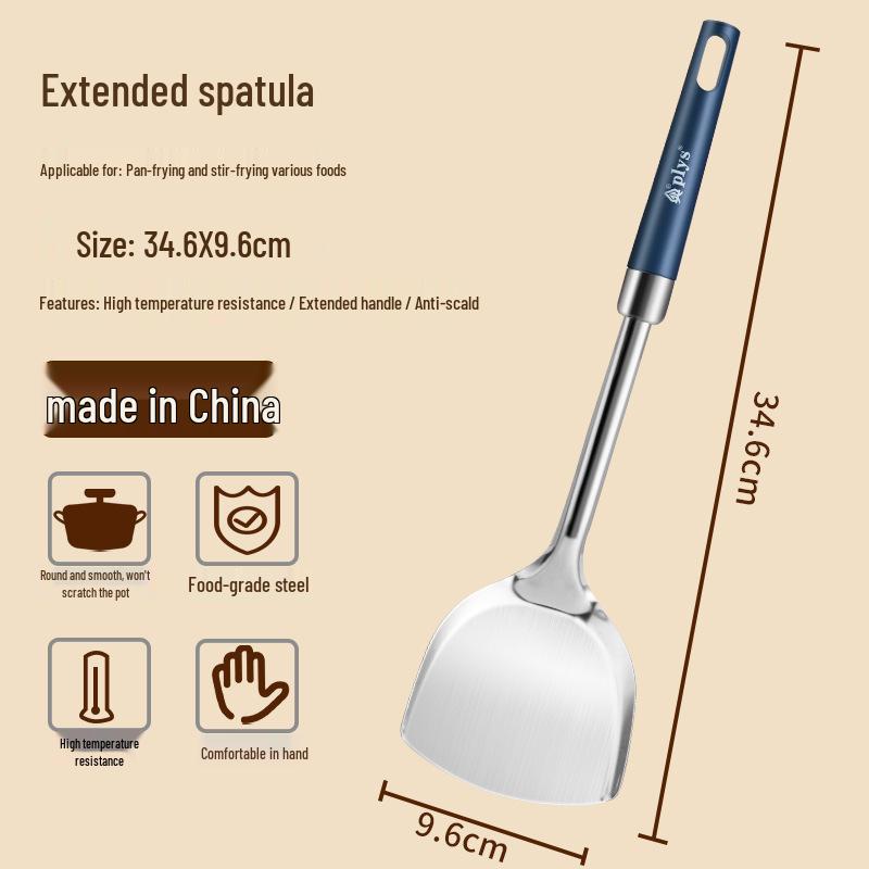 Anti-scald Stainless Steel Spatula Set: Stir-fry, Wok, Frying, Soup Ladle, and Slotted Spoon Kitchenware