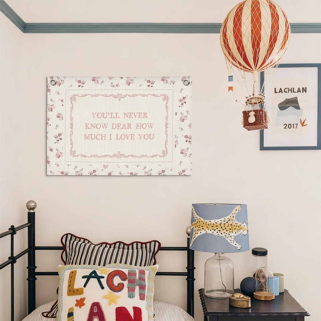 DDYGZYW Boho Floral Nursery Wall Art,Girls Room Decor,Wildflower Nursery Decor Linen Banner Print,You'll Never Know Dear How Much I Love You Wall