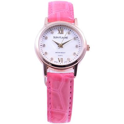 J-AXIS Damen MJL-D89-PI (SF MIJ Made in Japan Quarz Damen Sonnenflamme) Runde Uhr aus rosa Legierung