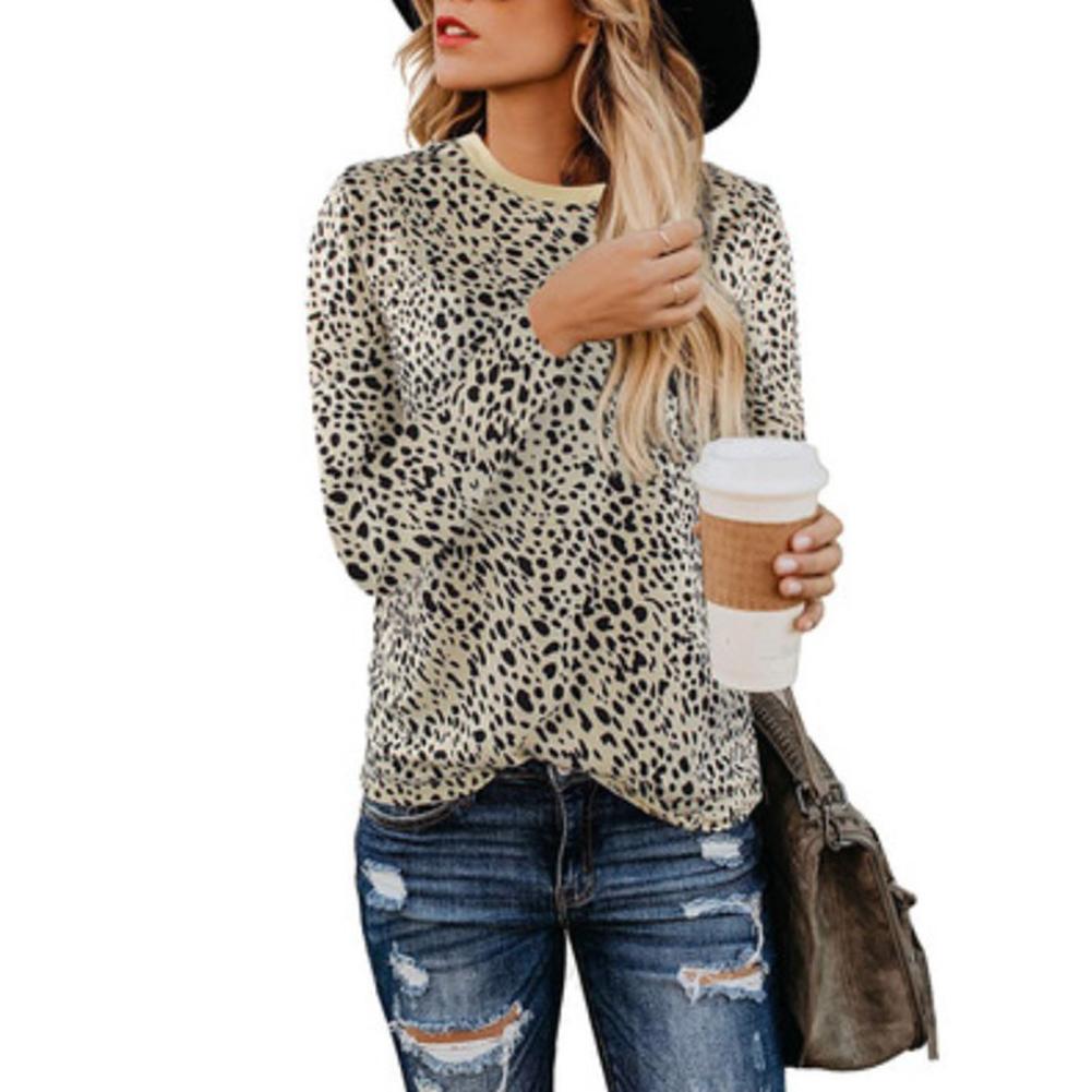 Leopard Trim Round Neck Ribbed T-Shirt