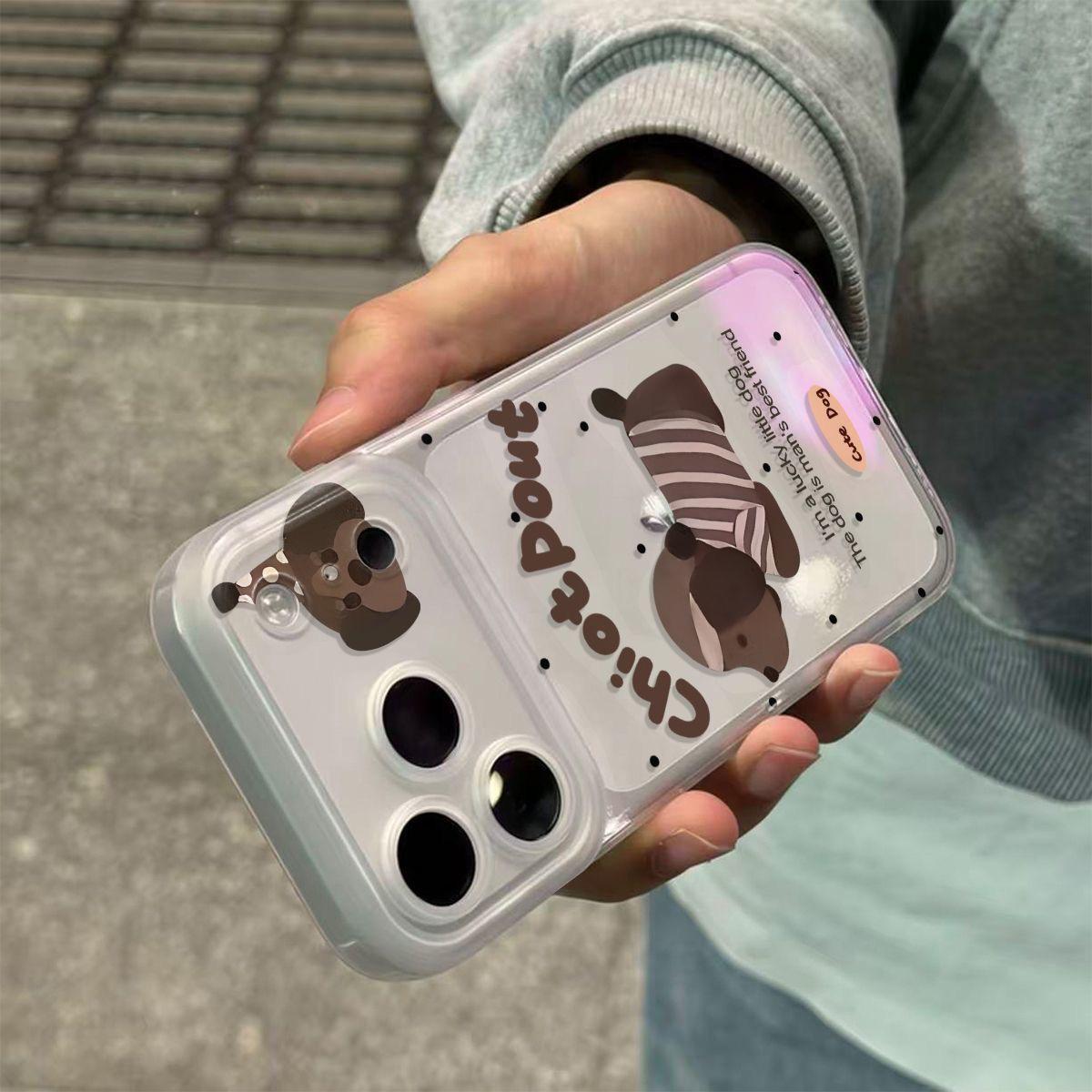 

Korean-Style Striped Puppy Phone Case for Apple Models 14-17 Pro Max Apple 14