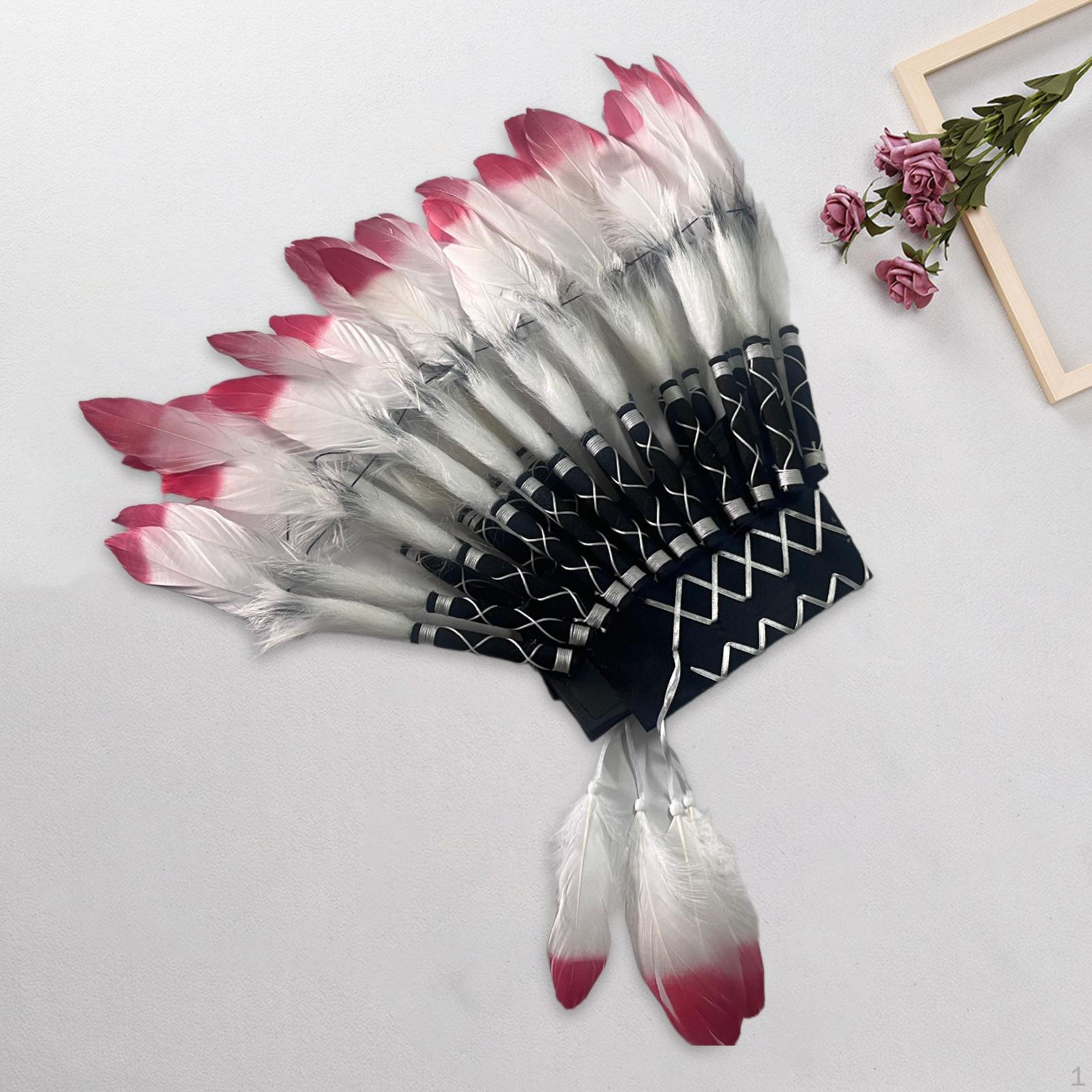 

Chief Headpiece with Feathers for Dance Events Red Black White