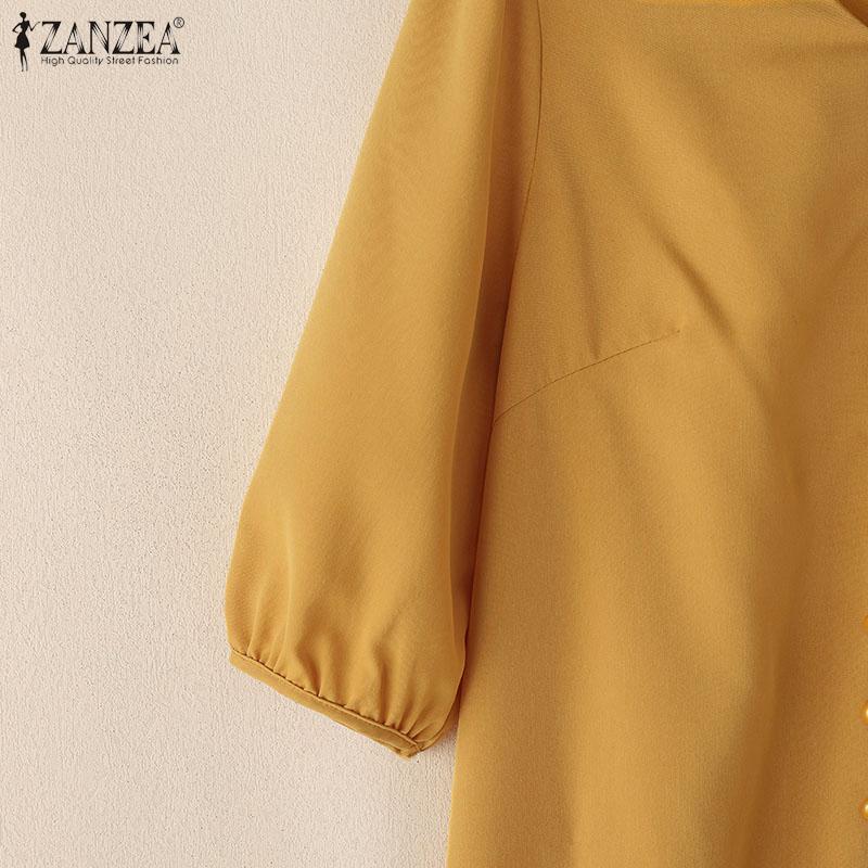 ZANZEA Women Casual V-Neck Loose Summer Half Sleeve Dress