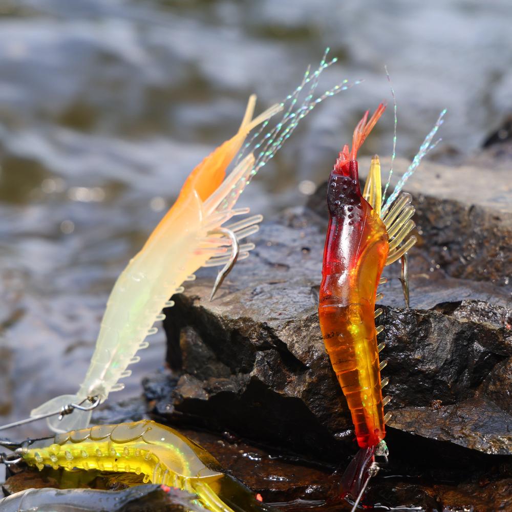 Soft Fishing Luminous Shrimp Lure with Hook Swivel Beads Artificial Silicone Glow Fishing Bait Fish Bait Set Jigging