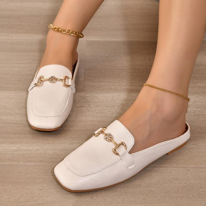 New Metal Buckle Bag Head Slippers, Women's Lazy One-pedal Fashionable and Simple Women's Cool Slippers