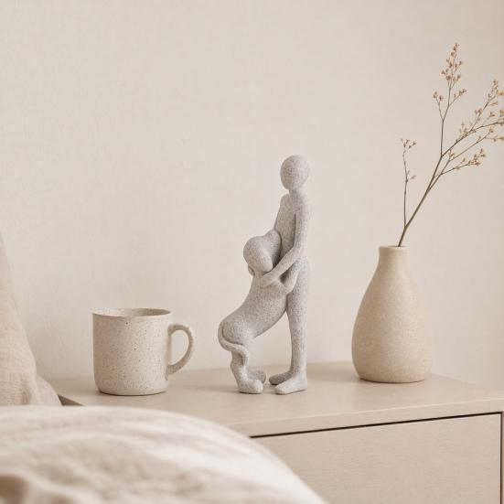 Modern Abstract Man and Dog Statue Desktop Decoration, Resin Pet Lover Gift for Home Office Shelf, Minimalist Human & Puppy Sculpture Figurine for
