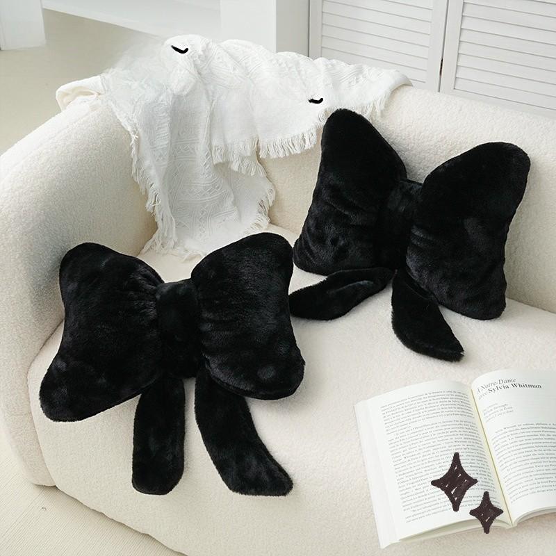 Modern Minimalist Black Bowknot Plush Sofa Cushion With Pp Cotton For Living Room Decor