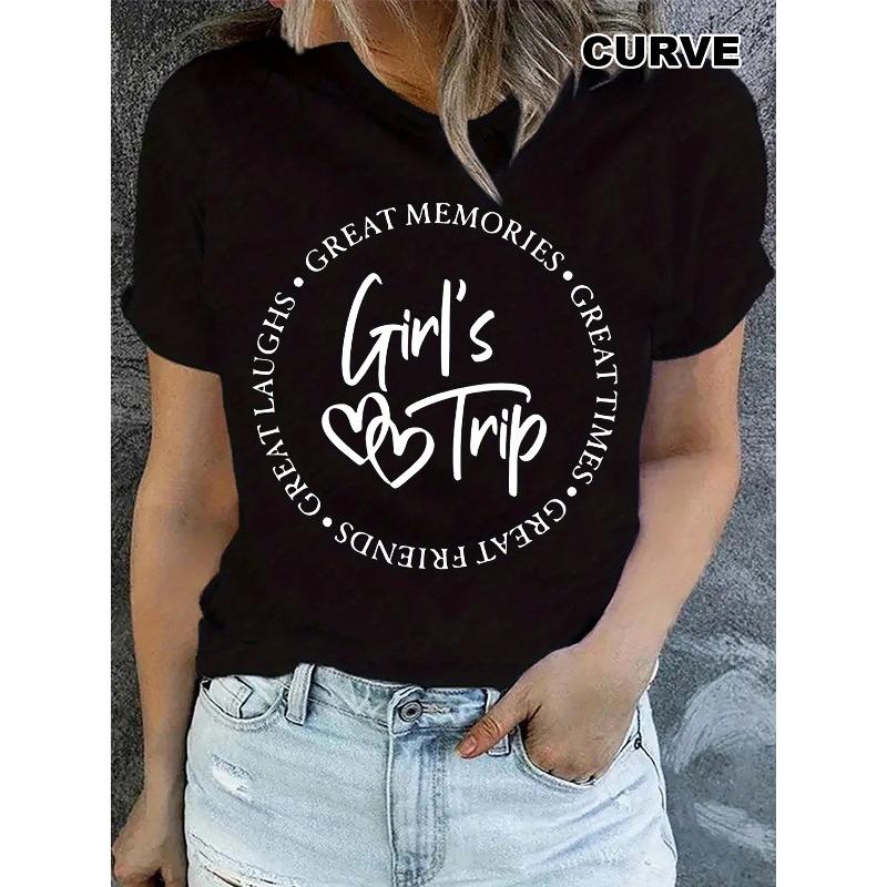 

Print Plus Size Women s Casual T-Shirt, Round Neck, Short Sleeved,Comfortable Top for All Seasons Women Clothes S чёрный