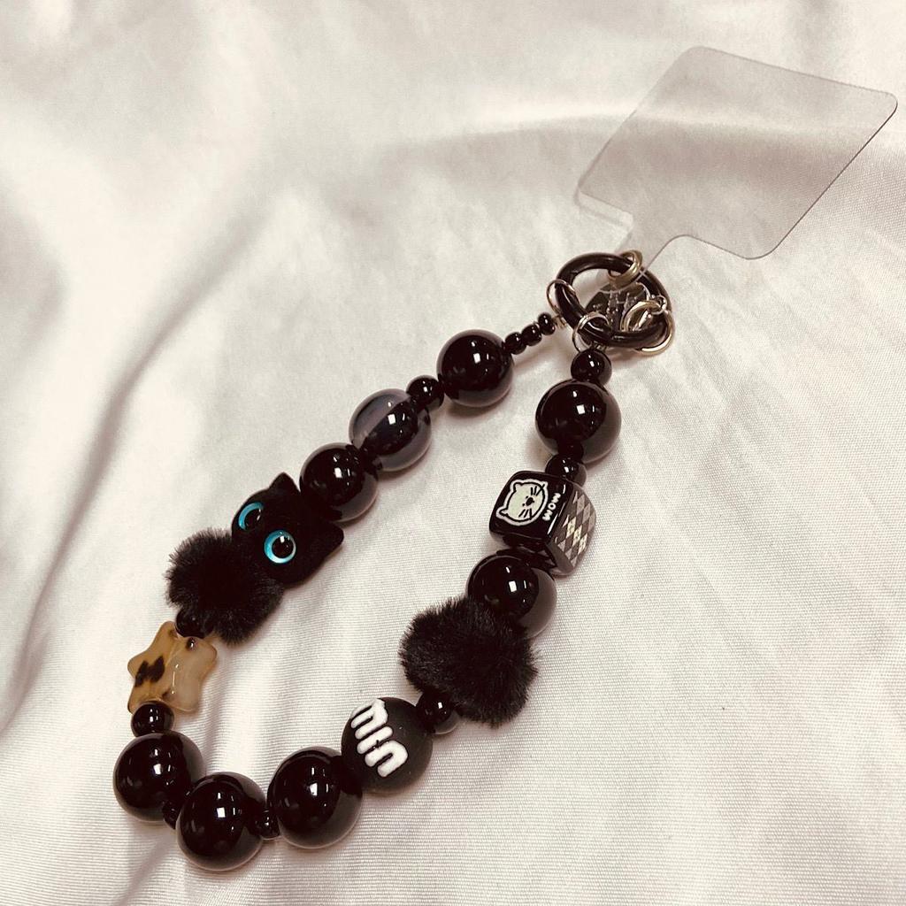 Plush Cat Mobile Phone Lanyard Wrist Short Lanyard Lanyard Camera Bag Chain Pendant Keychain Beaded