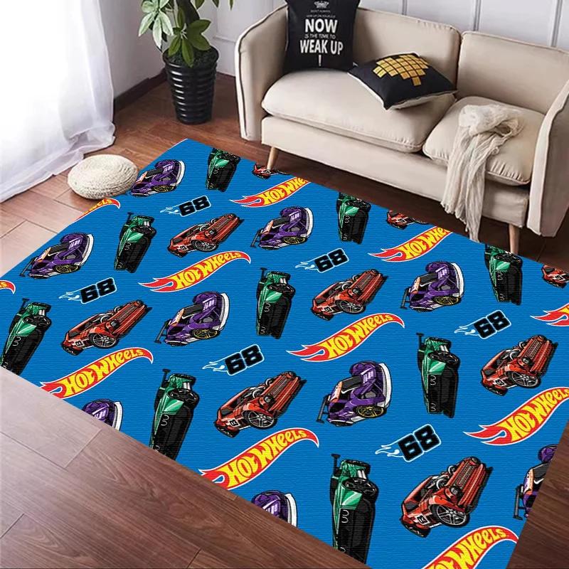 H-Hot Wheels-Themed Large Carpet Mat for Bedroom and Living Room Decor Stylish Area Rug Long Hallway Entryway Doormat Durable