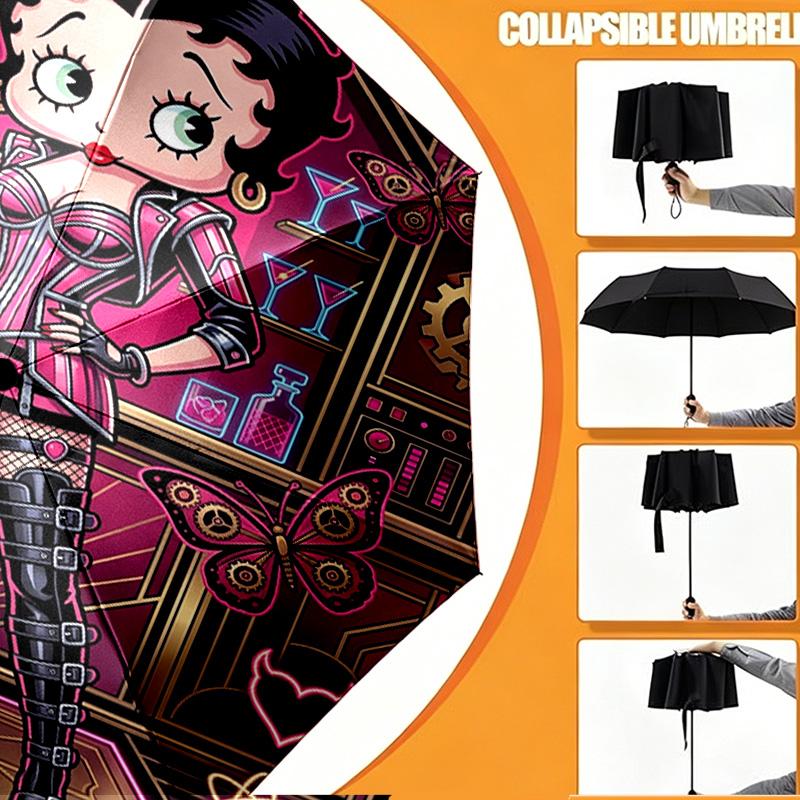 Betty Boop Print Umbrella Automatic Opening/ Closing - Portable Foldable Design - Daily Use for Travel/Outdoor - Gift for Birthday