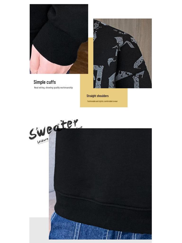 Men's Trendy Plus Size Fleece-Lined Loose Hoody, Autumn/Winter, Casual Round Neck