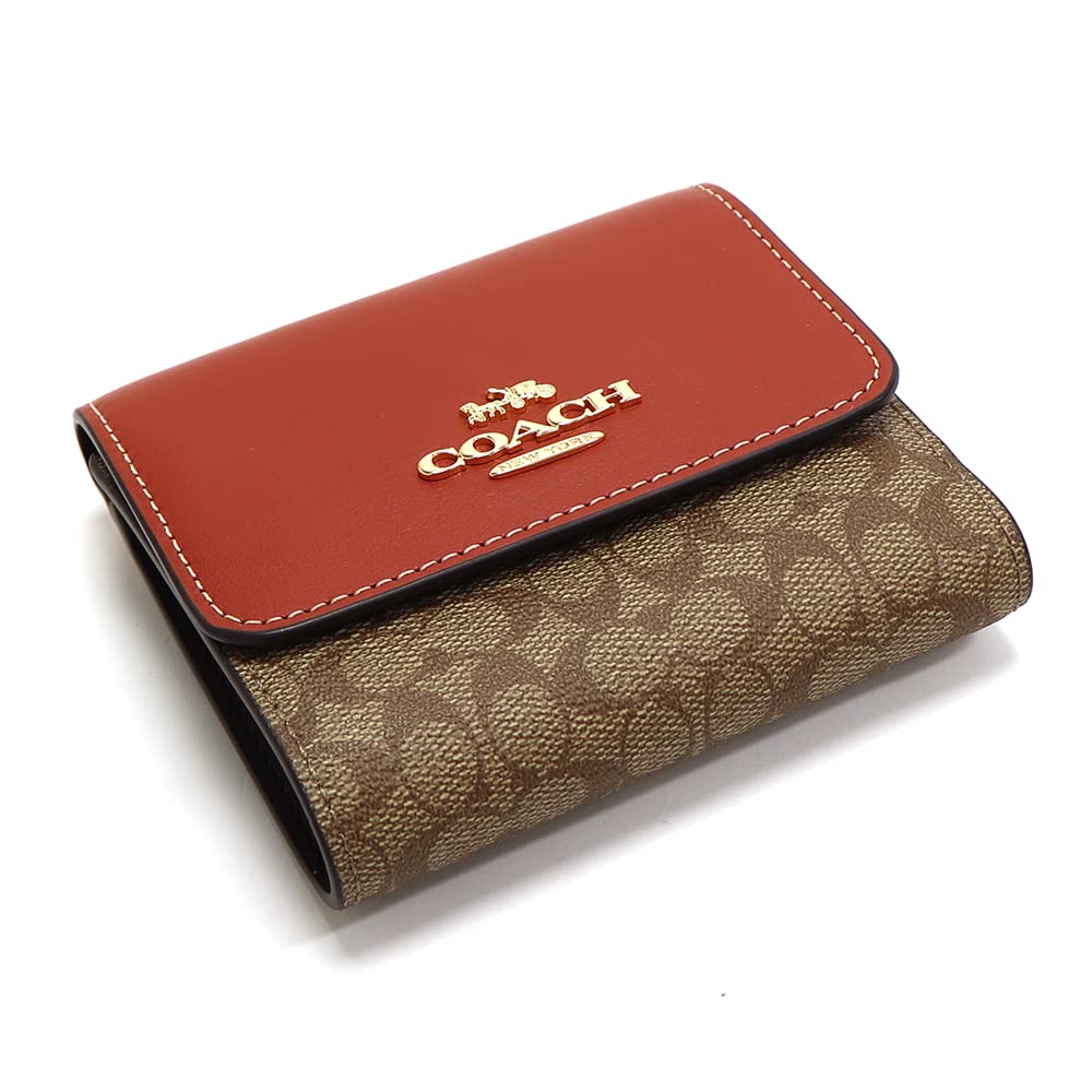 Coach Khaki and CF369 IMS4L Women's Tri-fold Wallet, Terracotta, [Used]