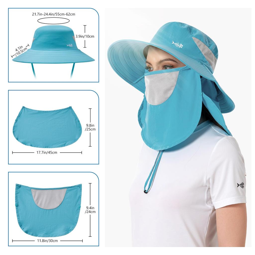Bassdash Fischerhut Faltbar Omnidirektional Sonnenschutz UV-Schutz Wasserabweisend Outdoor-Hut Unisex [Bassdash] [360° 3WAY] UPF50+ (Hellblau)