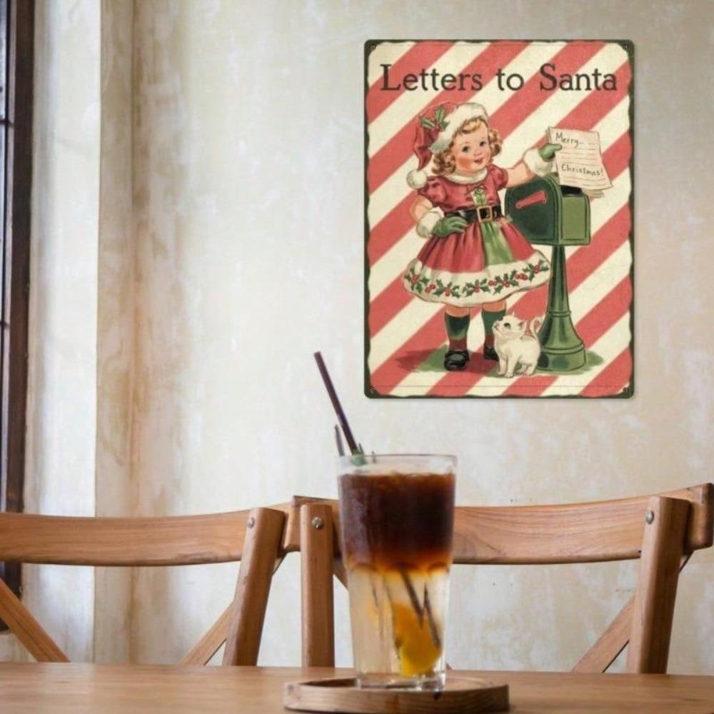 Vintage Tin Sign 8x12 Inch Letter to Santa, Retro Wall Art Home Decor, Rustic Tinplate Painting for Living Room Bedroom, Easy to Hang 2pcs