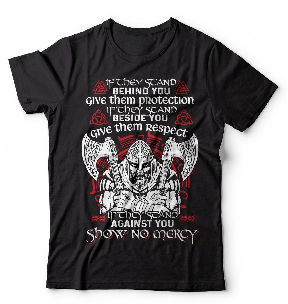 Viking TShirt Show No Mercy Odin Tee Mens Gift Summer Mens and Womens Loose and Breathable Tshirt Top S