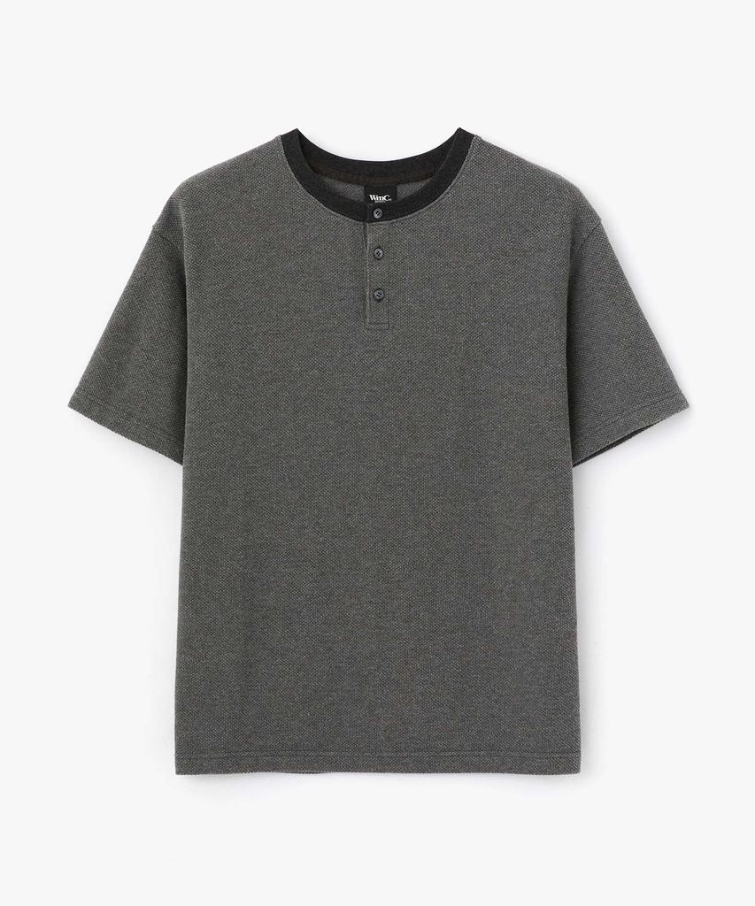 WMC Waffle Texture Henley Neck Short Sleeve T-Shirt_Charcoal Grey