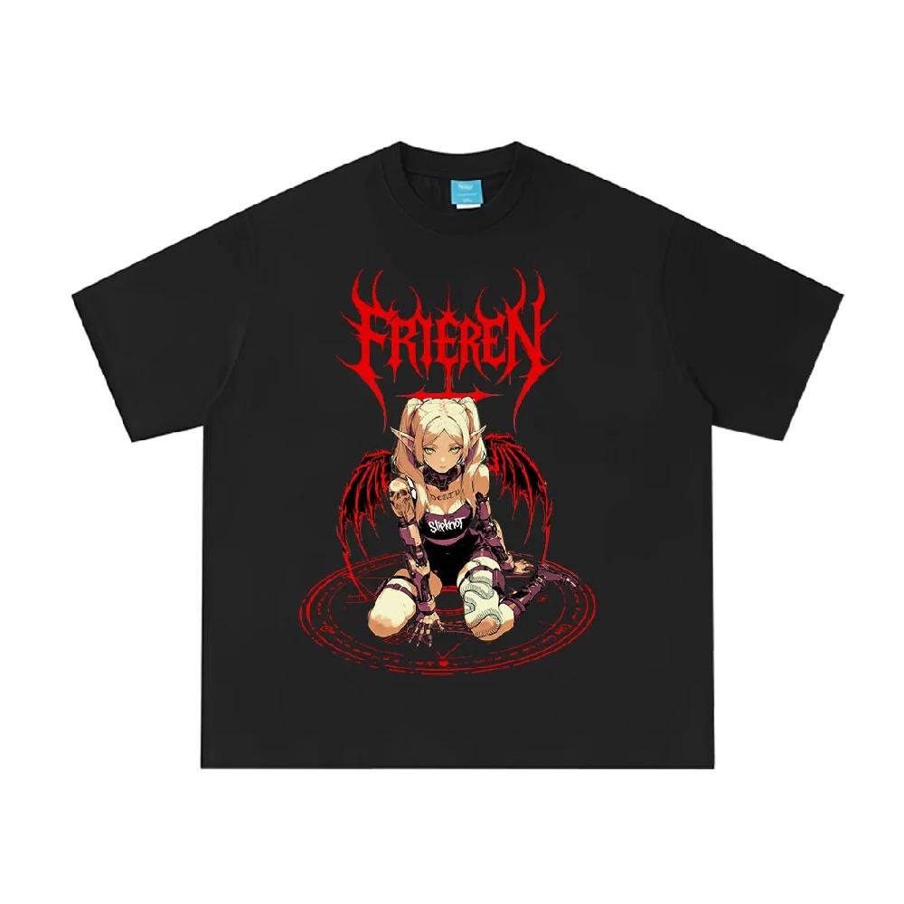 

Frieren_ Beyond Journey s End T Shirt Frieren Gothic Rock T-shirt Men Women Summer Short Sleeve Cotton T-shirts Streetwear S чёрный