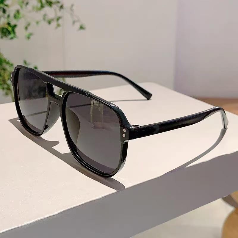 Men Double Bridge Aviator Sunglasses Korean Style Irregular Polygon Large Face Slimming Sun Glasses UV Protection Driving Outdoor Eyewear