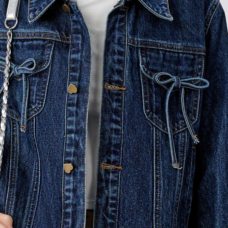 UNIFREE Women's Cropped Blue Bowknot Denim Jacket