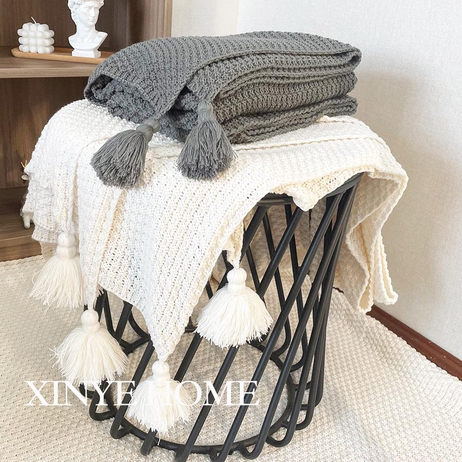 Nordic Style Tassel Wool Sofa Cover & Office Nap Blanket Shawl