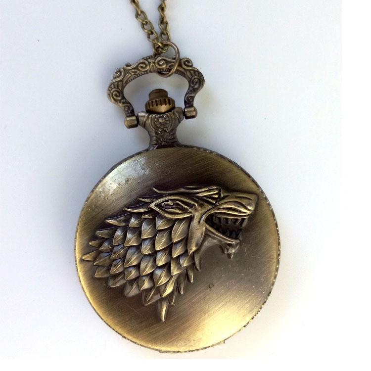 

Vintage Wolf Totem Flip-up Pocket Watch Necklace