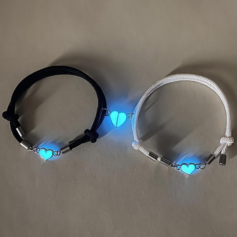 2Pcs Luminous Charms Bracelet Set Couple Adjustable Woven Rope Friendship Bracelet For Women Men Summer Gift