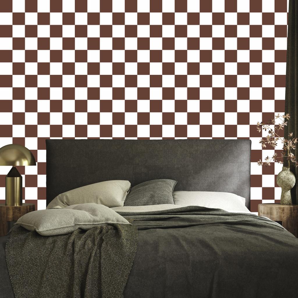 Checkerboard Wallpaper White and Rust for Living Room and Bedroom 50x1000