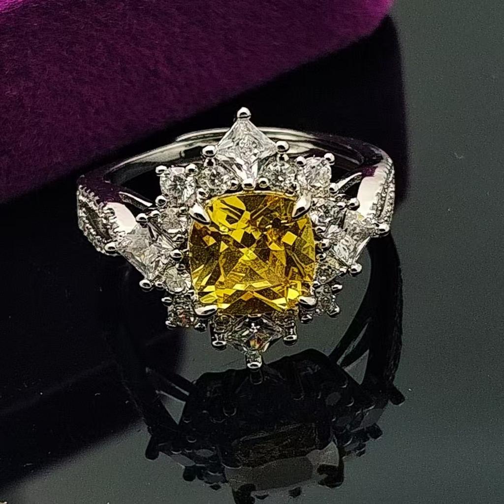 The Same Imitation Large Carat Pink Diamond Ring Women'S Fashion 8 * 8 Fat Square High Carbon Diamond Open Ring