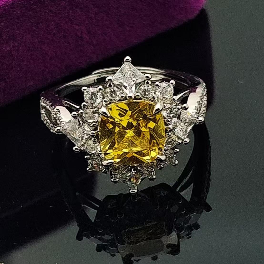 

The Same Imitation Large Carat Pink Diamond Ring Women S Fashion 8 * 8 Fat Square High Carbon Diamond Open Ring opening adjustable