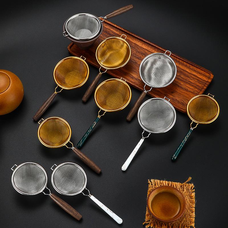 Japanese Style Wooden Handle Stainless Steel Tea Infuser and Strainer - Gongfu Tea Set Accessories for Pu'er Tea Ceremony