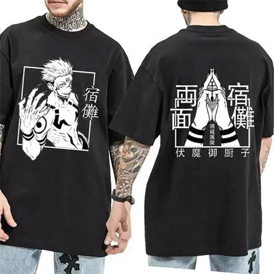 Summer Japanese Anime Jujutsu Kaisen Hanae Printed T-shirt, Fashionable Short-sleeved 100% Pure Cotton Men's Casual T-shirt Top