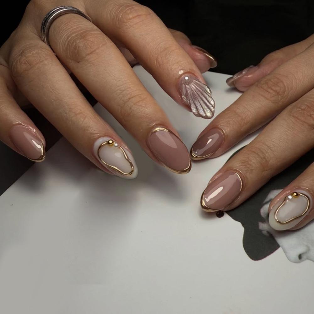 

24pcs French Fake Nails Aurora Flower Press on Nails Manicure Nail Tips Women JP3787