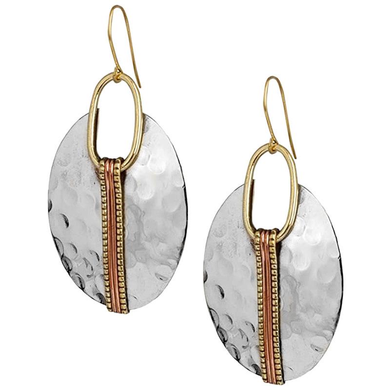 European and American retro exaggerated Copper plated two tone earrings, women s bohemian fashion cocktail party accessories