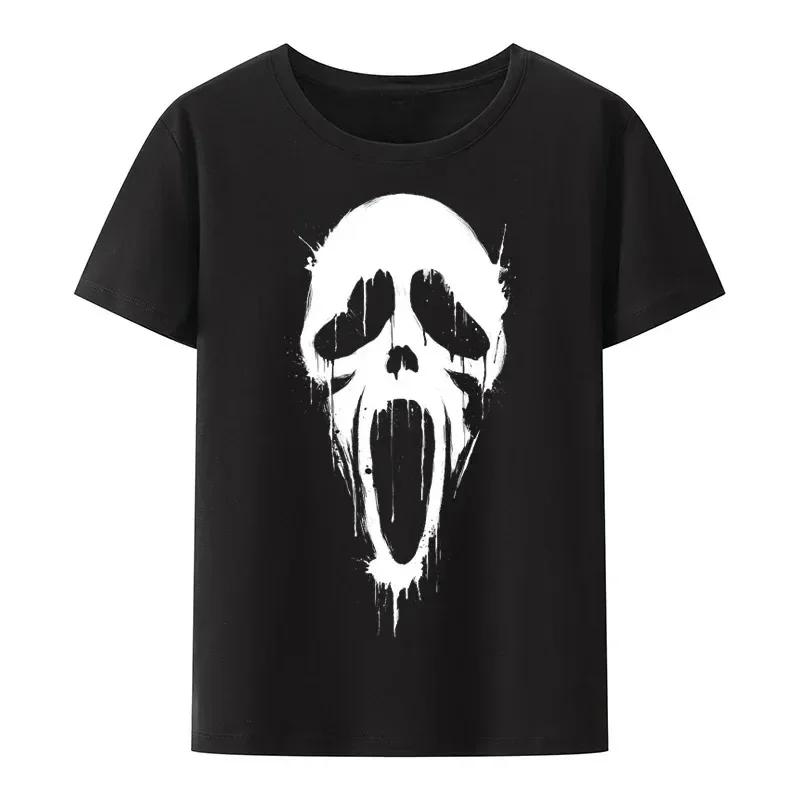 2025 Summer Halloween 100% Pure Cotton T-shirt, Horror Movie Harajuku Graphic Popular Gothic Men's T-shirt