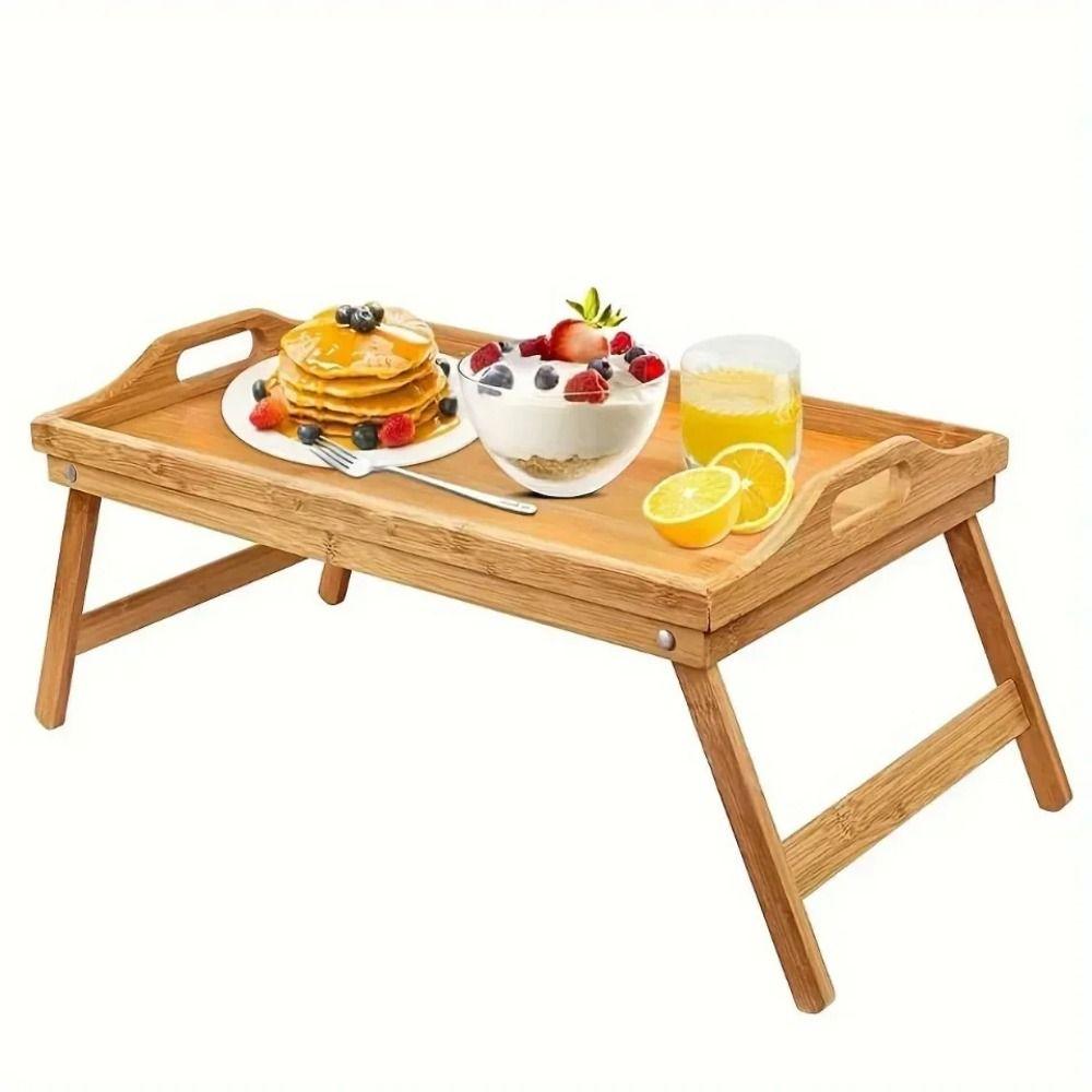 Bamboo Material Bed Tray Table Foldable Legs Computer Desk Breakfast Serving Tray  Bedside Table