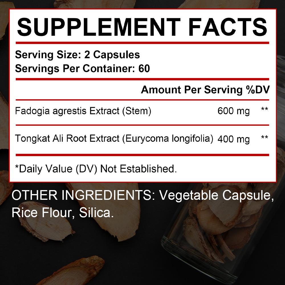 Fadogia Agrestis Extract Dietary Supplement, Tongkat Ali Root Extract, 120 Capsules Per Bottle