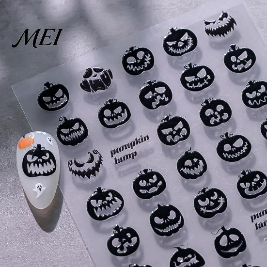 Nail Decor Sticker Halloween 3D Embossed Stickers, Skeleton Hand Pumpkin Spider Bat Art Decals, Gothic Manicure Decoration Decals for Holiday