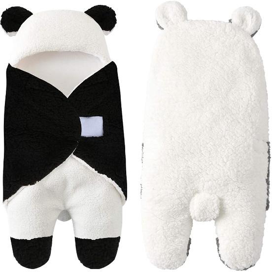 Tianhaik Newborn Baby Receiving Blanket Wearable Cute Panda Swaddle Blanket Fleece Sleeping Bag(Panda,0-12 Months)