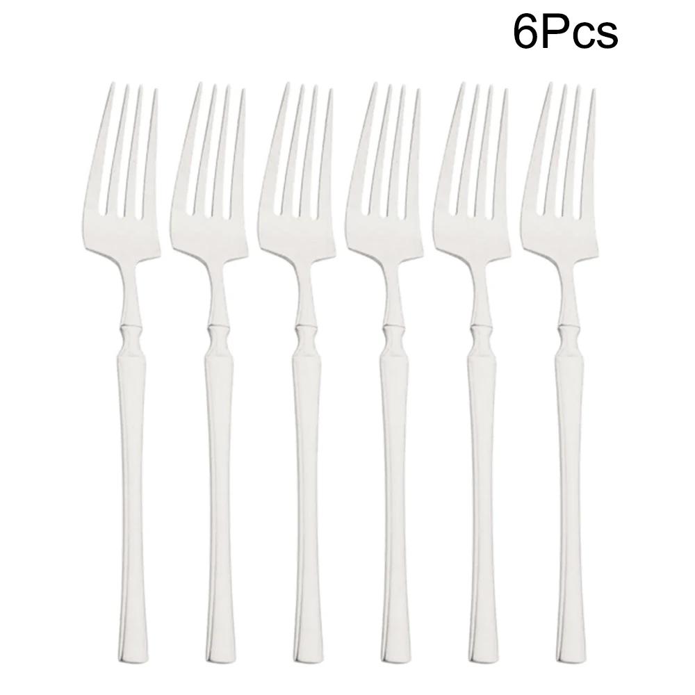 

6 шт. зеркальные столовые вилки столовые приборы черные вилки из нержавеющей стали столовые приборы кухонное столовое серебро западная столовая посуда набор вилок для ресторана серебряный