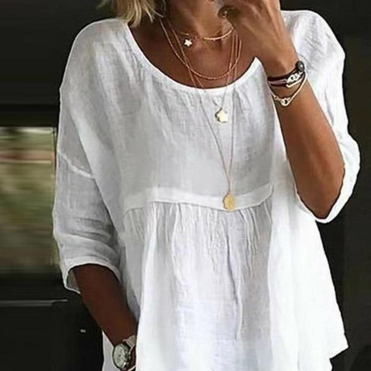 Sweet Casual Women Blouse Loose Round Collar Cotton Linen Tops Fashion White Lady Spring Summer Blouses