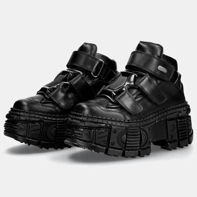 Damen Dark Punk Chunky Schuhe Plateau Stiefeletten Gothic Style Schnürschuhe Metall Motorradstiefel Round Toe Chunky Stiefel