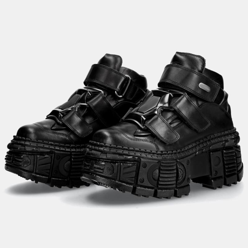 Fashion Women Dark Punk Chunky Shoes Platform Ankle Boots Gothic Style Lace Up Shoes Metal Motorcycle Boots Round Toe Chunky Boots