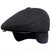 HT1847 Cappello Classico da Uomo Cappello Autunno Inverno con Paraorecchie Uomo Anziano Uomo Papà Cappello Caldo Berretto Piatto Misto Lana Berretto Berretto da Uomo