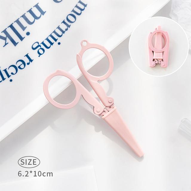 1 יחידה מספריים מתקפלים מיני צבעוניים עיצוב נייד לנסיעות חותך נירוסטה לעבודת נייר יצירה כלי כתיבה לבית ספר