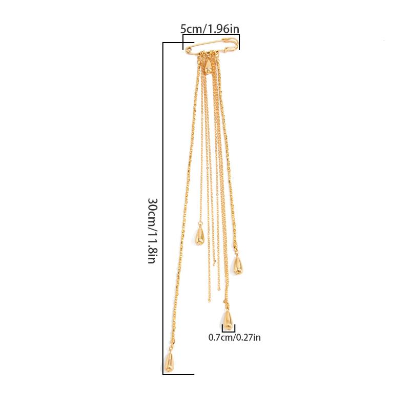 Exaggerated Water Droplet Fringe Tassel Chain Brooch Metal Chain Clothing Tie Pin Bead Fixed Ornament Banquet Party Jewelry Gift