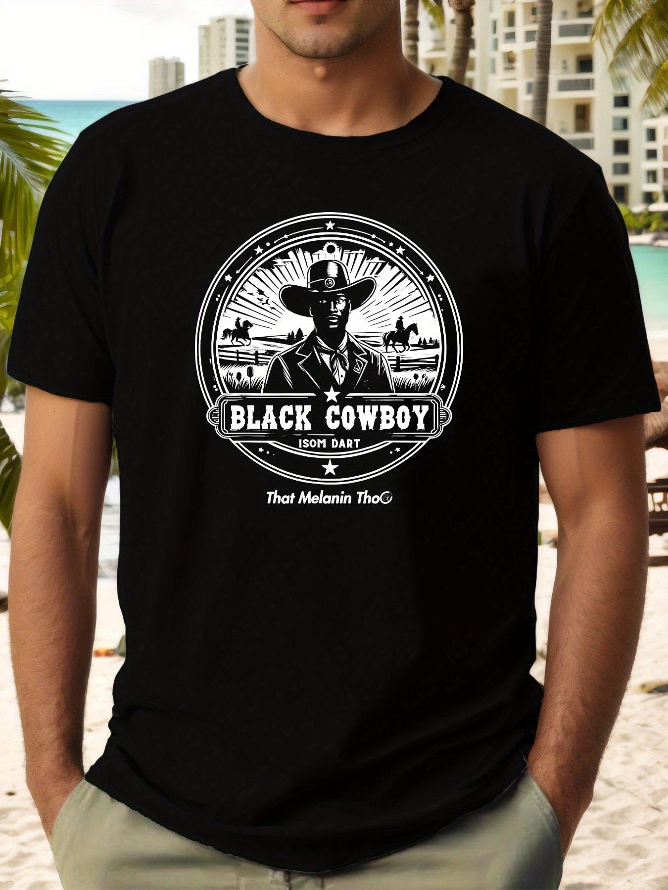 Black Cowboy Graphic T-shirt - Casual Summer Tee with Cowboy Hat & Desert Design XL